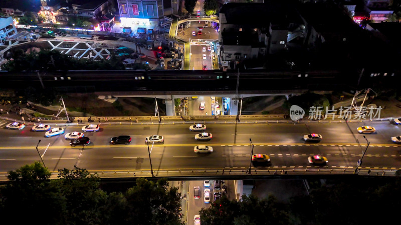 武汉城市夜景交通航拍图