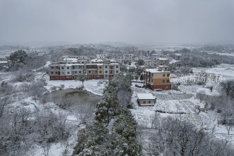 江西九江冬季雪景田园风光乡村风景航拍