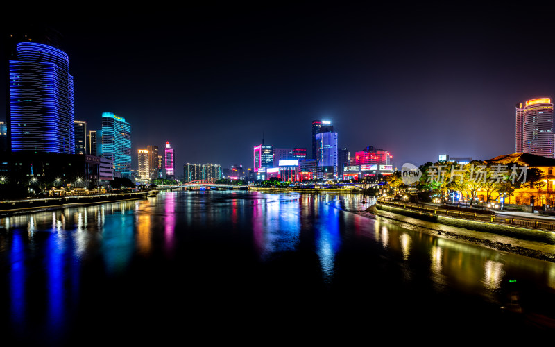 浙江宁波老外滩三江口夜景夜色城市建筑景观