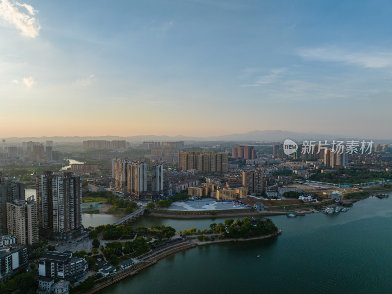 日落黄昏 航拍湖南衡阳 湘江蒸水 石鼓书院