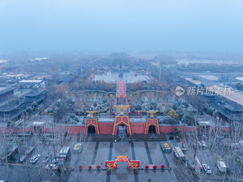 河南商丘火神台景区雪天航拍