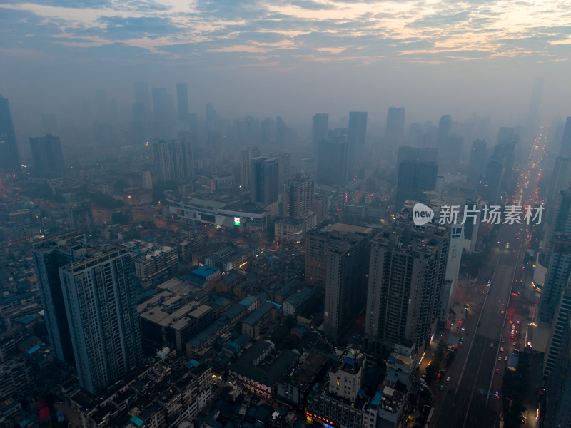 长沙城市晨曦清晨航拍图