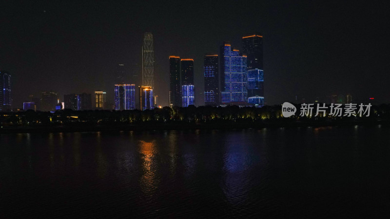 湖南长沙夜景灯光航拍摄影图