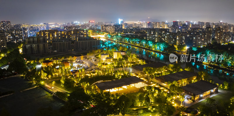 杭州拱墅大运河小河公园夜景