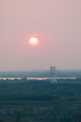 山东济南黄河大桥日落