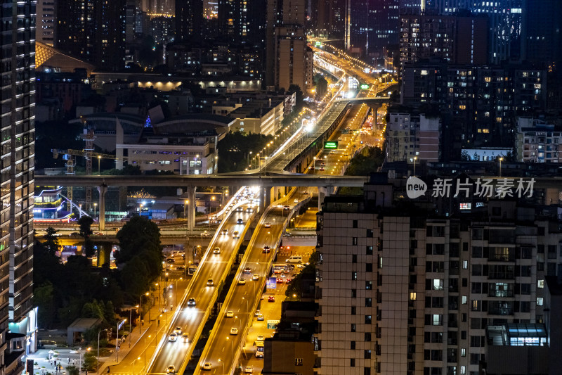 成都车流车轨城市风光夜景