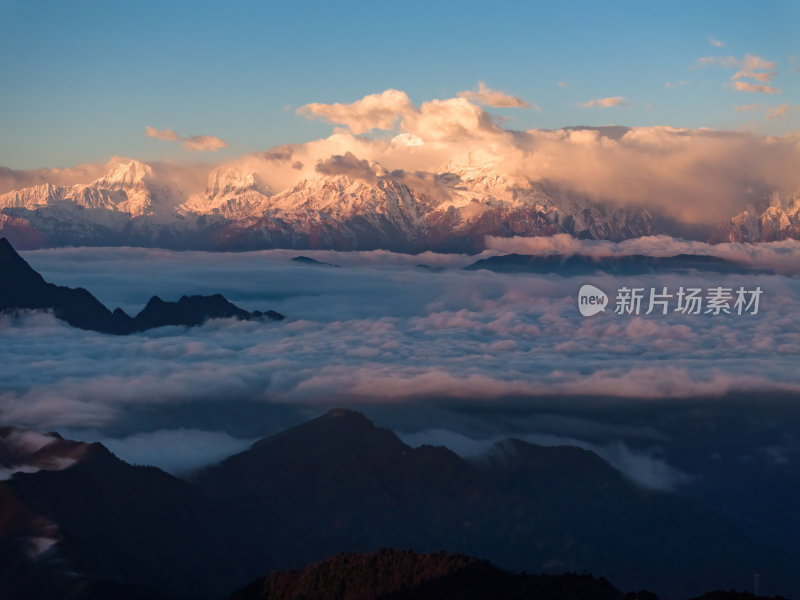 四川雅安牛背山云海云瀑贡嘎雪山高空航拍