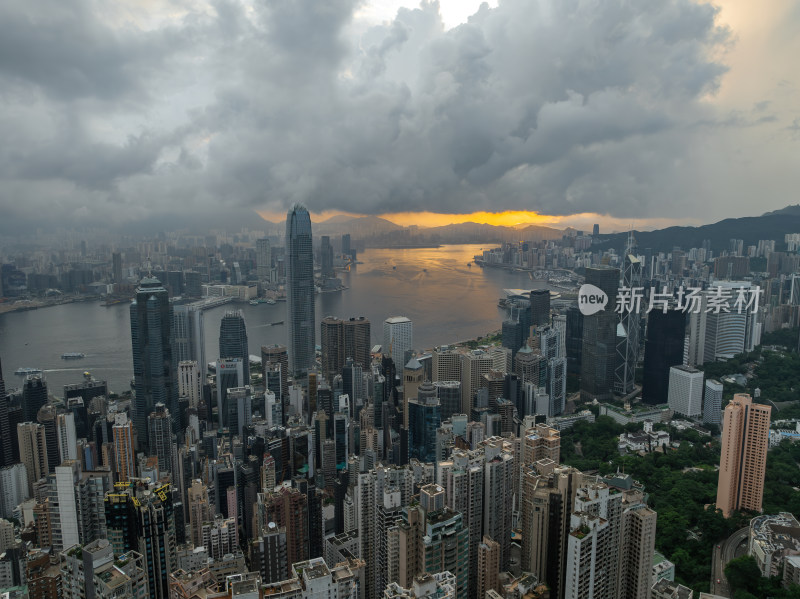 香港维多利亚港CBD中环夜景日出高空航拍