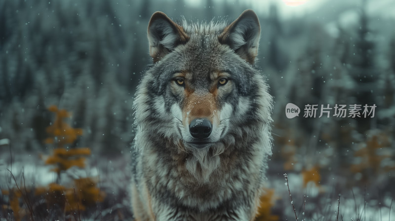 一只灰狼在雪地中的英姿雪域精灵凛冽目光