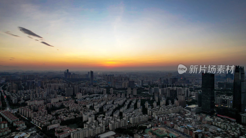 广东东莞日落晚霞城市夜景航拍