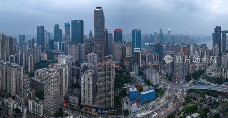 重庆朝天门来福士办公楼商场日落夜景航拍