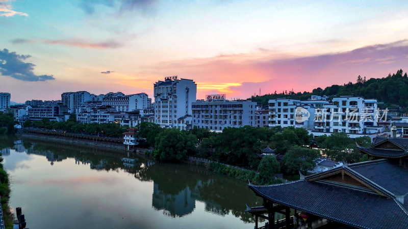 福建泰宁城市晚霞夕阳航拍