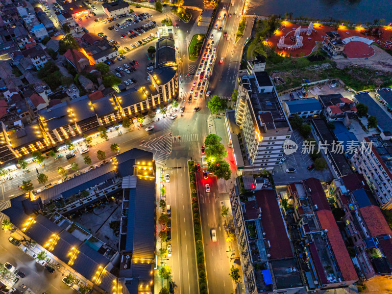 义乌佛堂道路夜景航拍