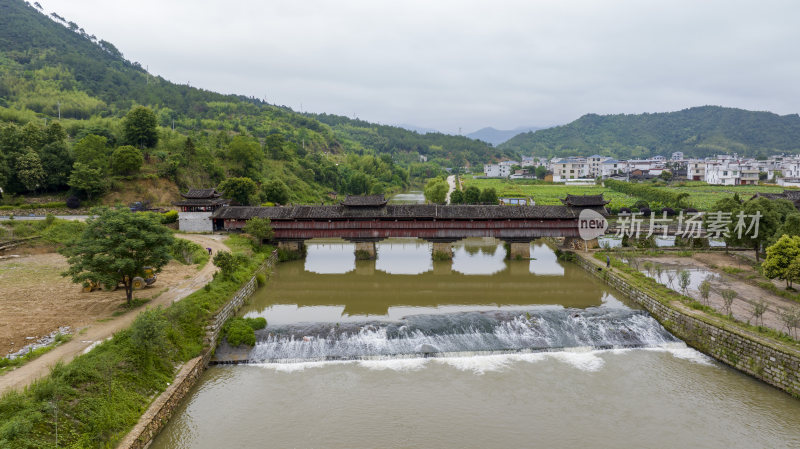 福建连城永隆廊桥景区晨曦航拍