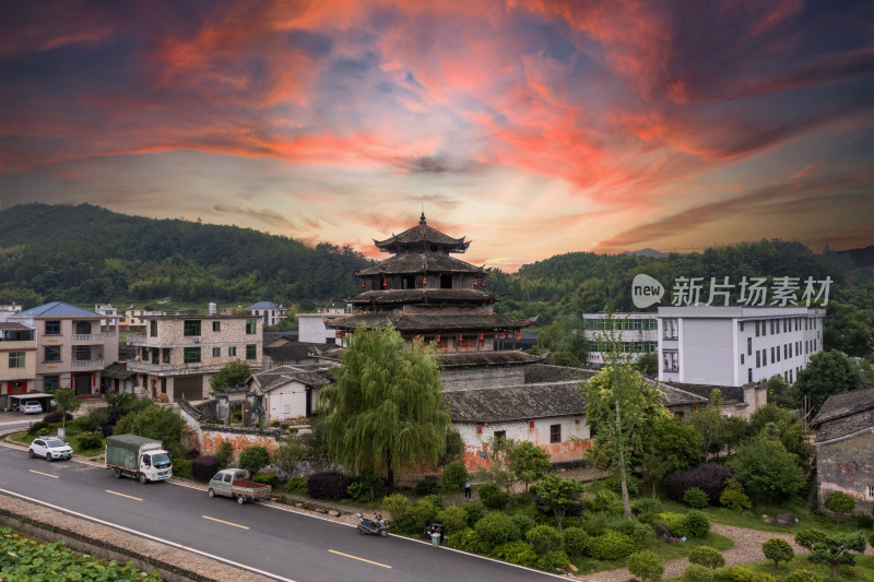 福建连城永隆廊桥景区晨曦航拍