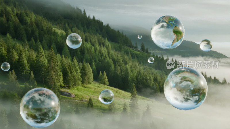 环保概念地球气泡森林绿色可持续发展背景