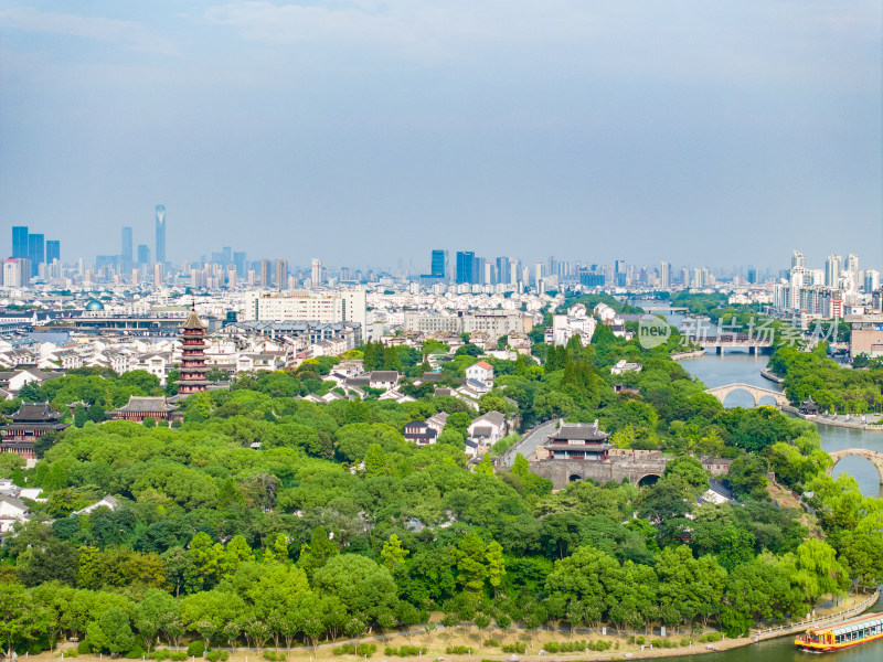 航拍苏州盘门景区中式园林建筑苏州古城