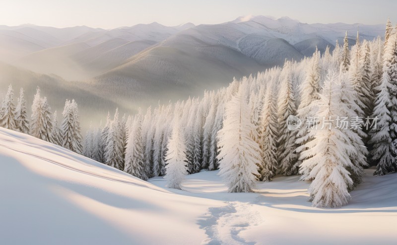 冬季森林白雪覆盖风景