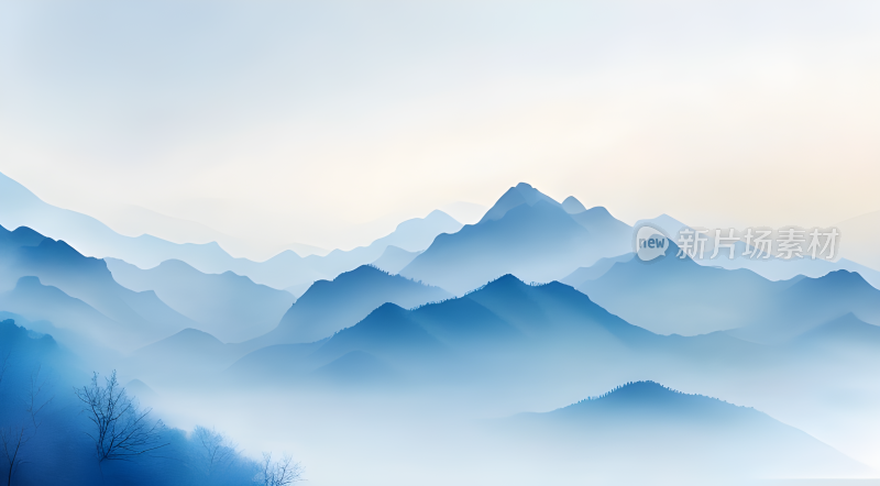 国风简约山脉山纹清明节朦胧山水背景插画