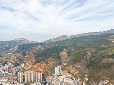 航拍云南红河州个旧市城市风光