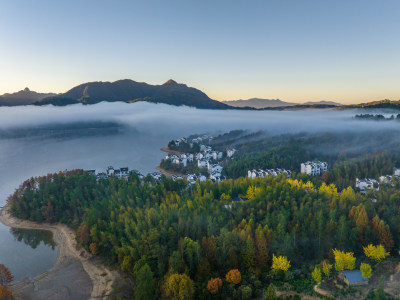 徽州黄山黟县皖南徽派建筑秋色奇墅湖仙境