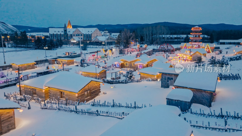 中国雪乡夜景航拍