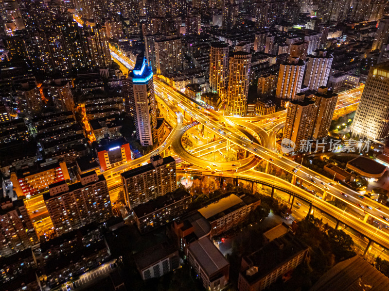 航拍上海鲁班路立交桥夜景