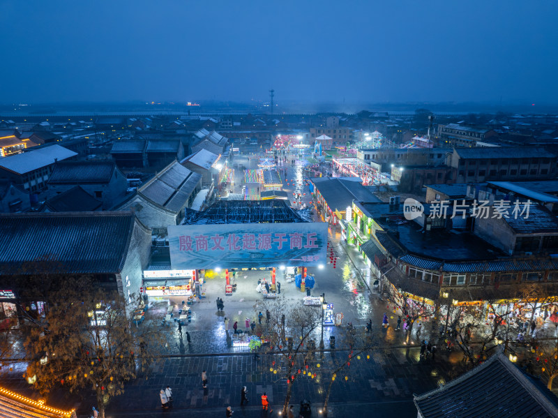 河南商丘古城雪景夜景航拍