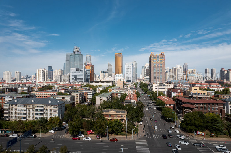 天津海河风景线小白楼商圈城市建筑风光航拍