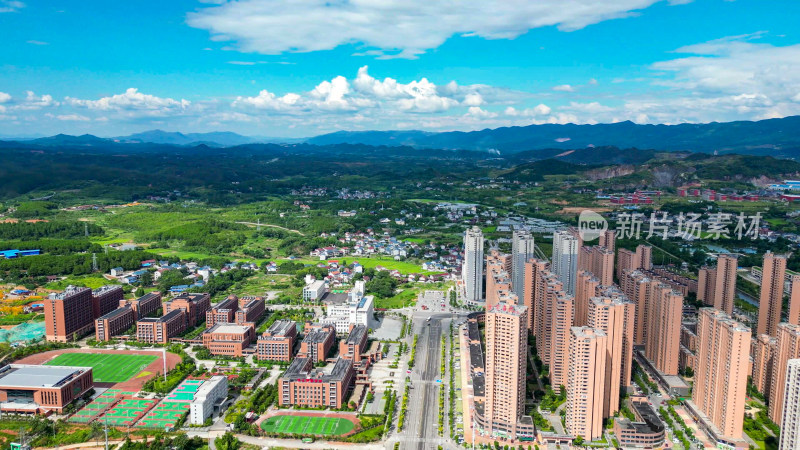 航拍湖南怀化城市建设城市大景