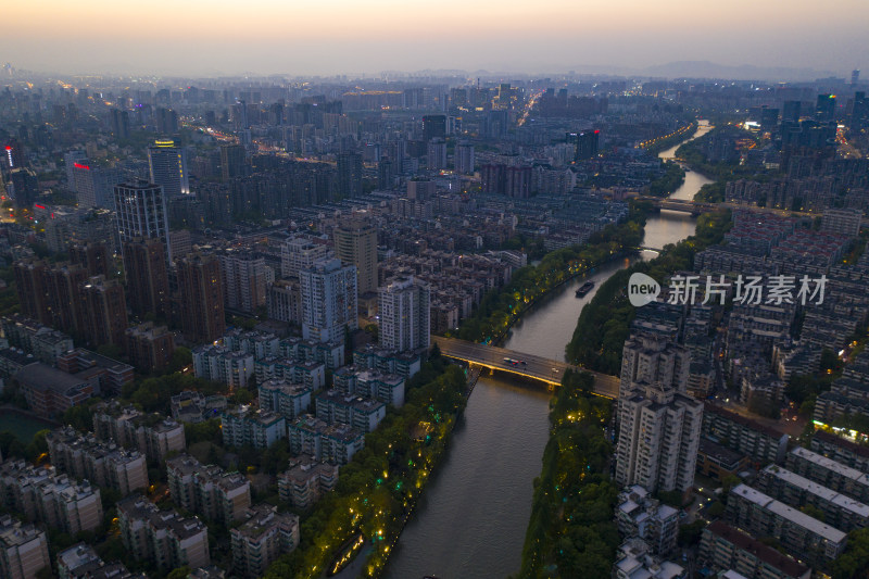 杭州拱墅区武林门大运河夜景航拍