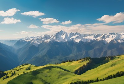 雪山草原森林风景