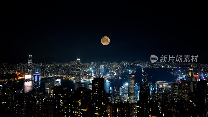 香港中秋月亮城市照片摄影太平山上赏月夜景