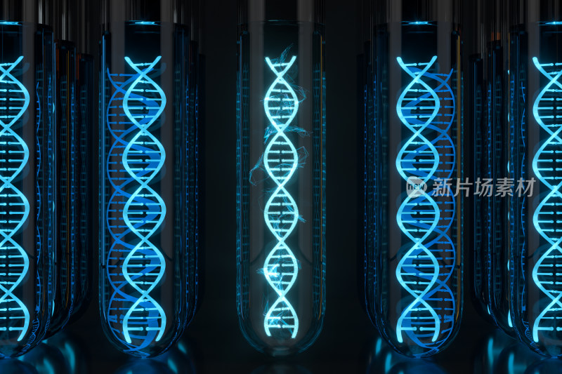 试管与试管内的DNA 三维渲染