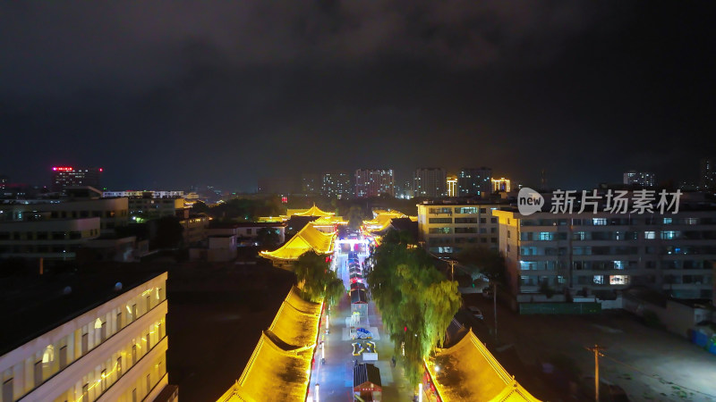 甘肃张掖明清街夜景航拍