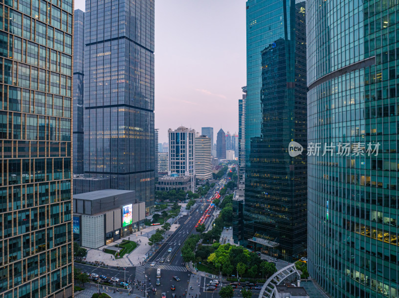 航拍上海陆家嘴高金融中心密集高楼群夜景