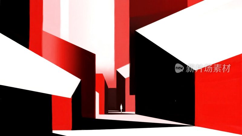 红黑白几何空间场景