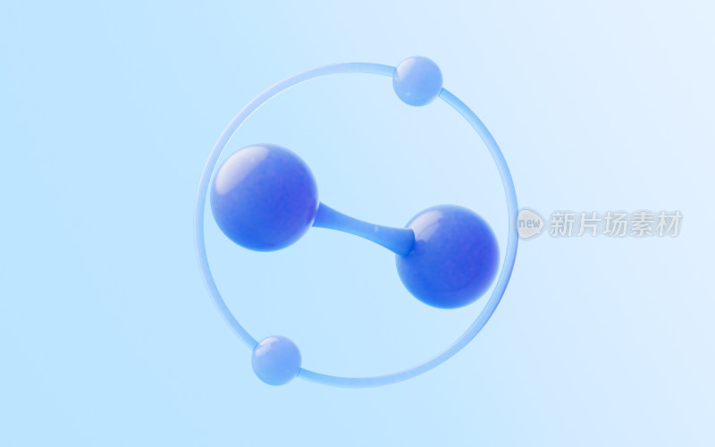 蓝色玻璃材质分子结构3D渲染