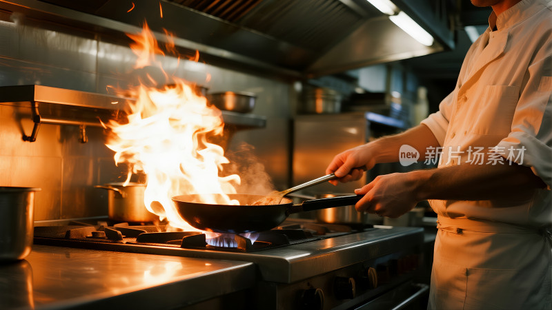 厨师后厨炒菜烹饪火焰美食餐饮背景图