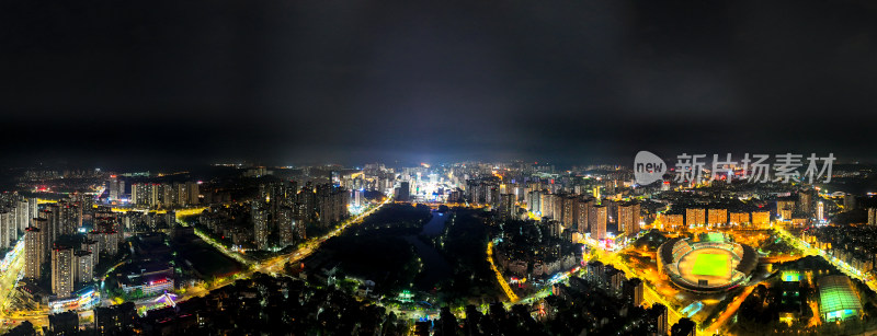 自贡城市夜景灯光航拍全景图