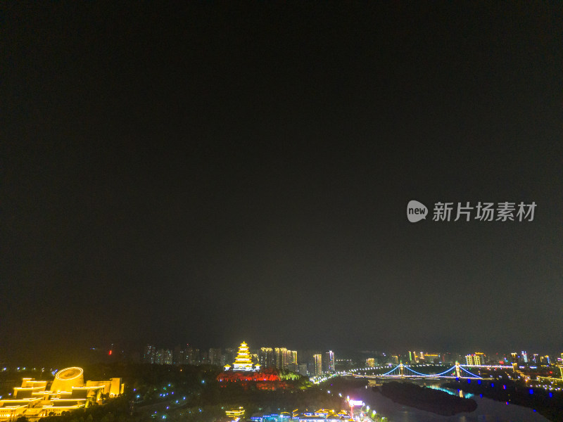 陕西宝鸡城市夜景灯光航拍图