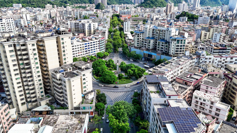 广东云浮城市交通圆形转盘航拍