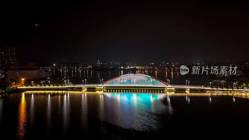 航拍湖北鄂州南浦虹桥夜景