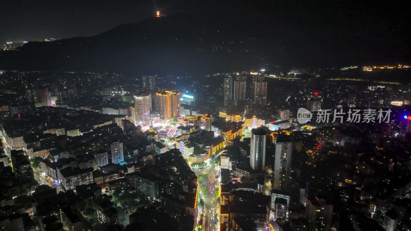 四川达州中心广场夜景灯光航拍图