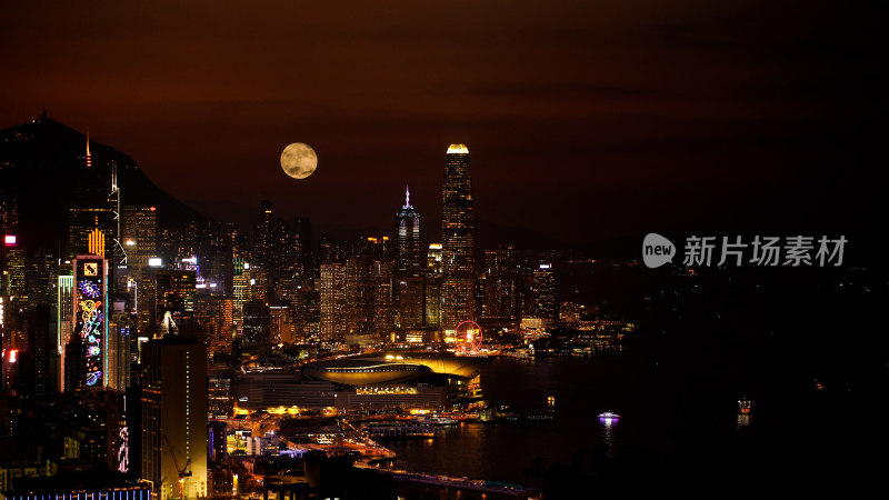 香港中秋月亮城市照片摄影太平山上赏月夜景