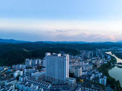 福建泰宁晚霞城市风光航拍图