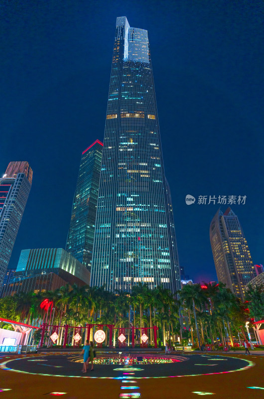 广州珠江新城花城广场摩天大楼建筑夜景灯光