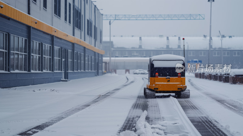 雪中行进的工业清扫车