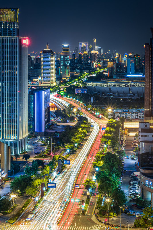 江苏苏州高新区城市夜景天际线航拍视角