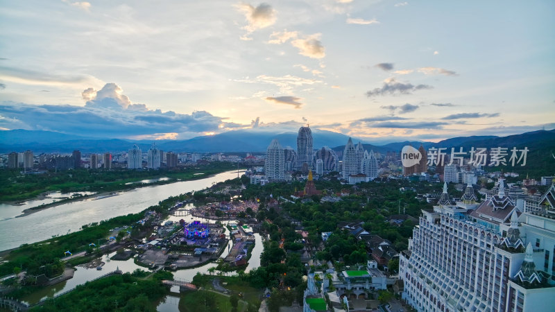 云南西双版纳景洪城市航拍